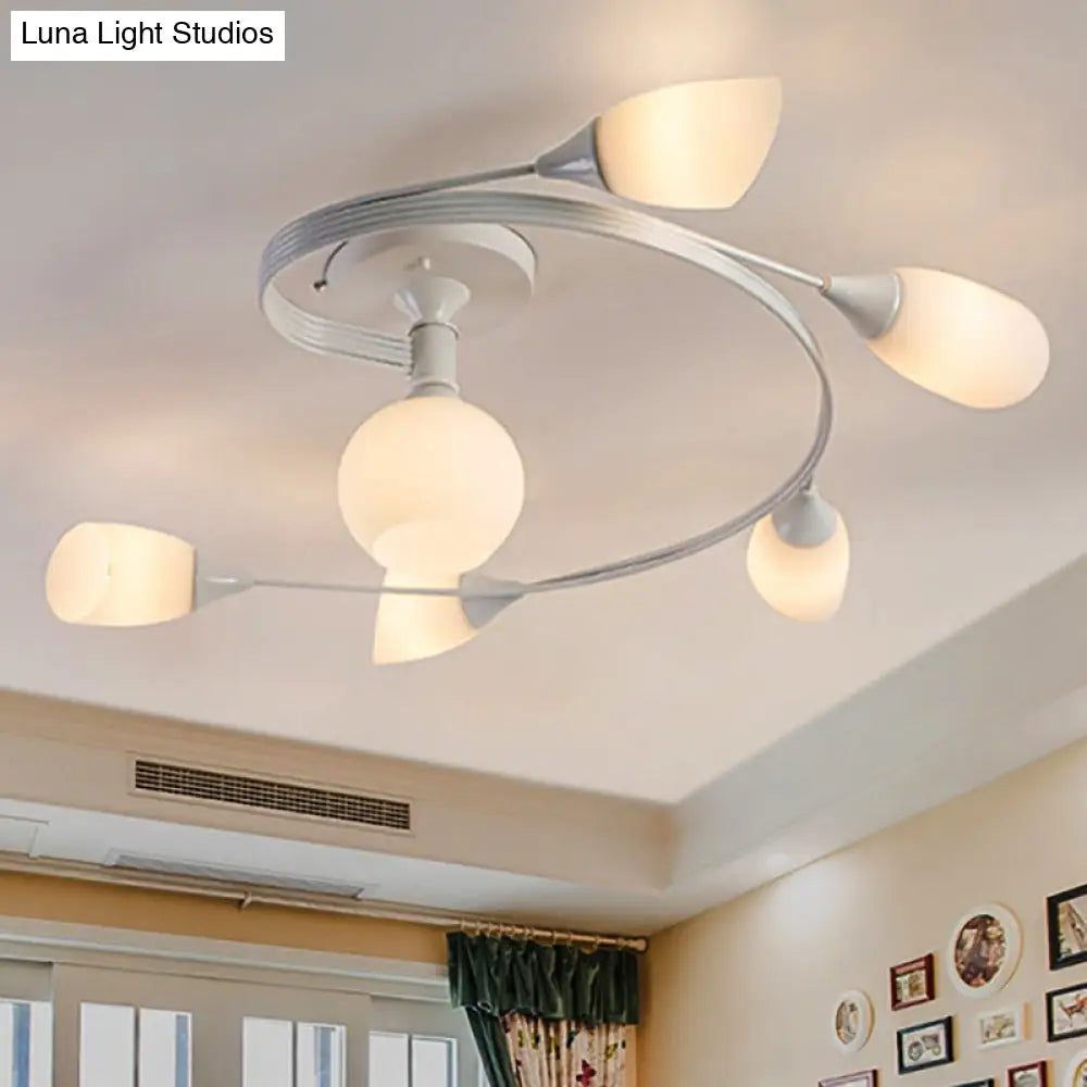 Twisted Living Room Semi Mount Lighting - Traditional Frosted Glass Ceiling Light with 4/6 Lights in Black or White