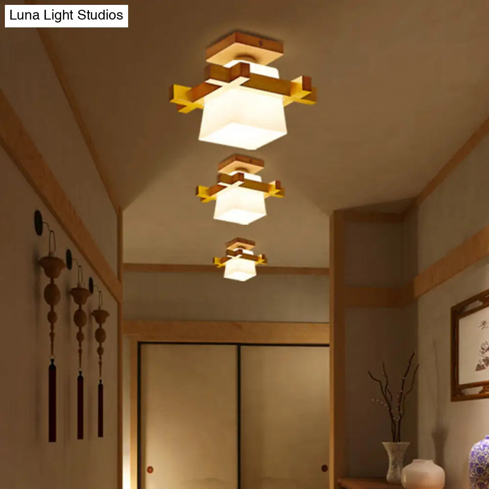 Ultra-Contemporary 1-Light White Glass Semi Flush Chandelier Ceiling Light for Hallway