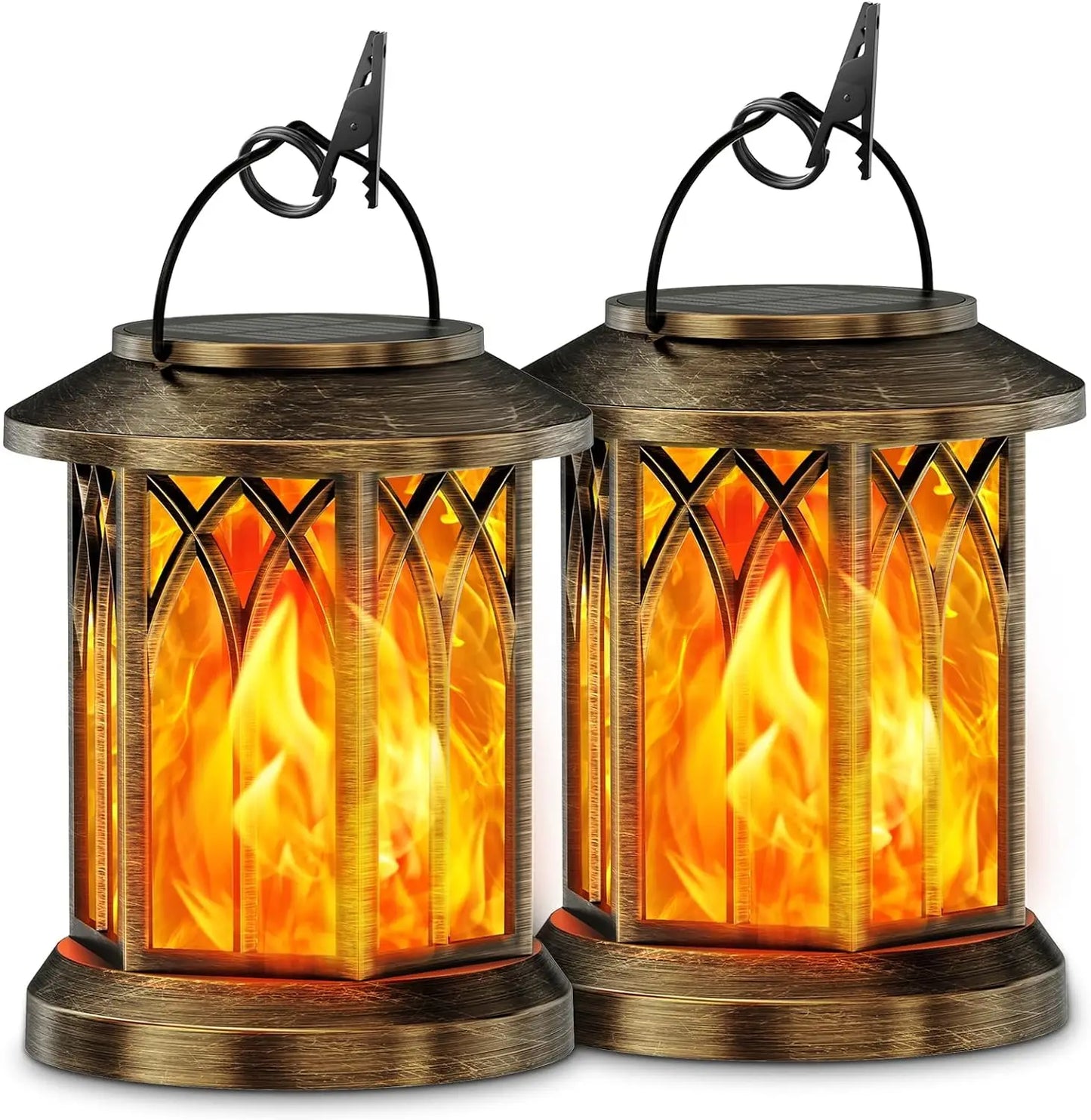 Upgraded Flickering Flame Solar Lanterns - 2 Pack - Bronze-2Pack / 2Pack / United States
