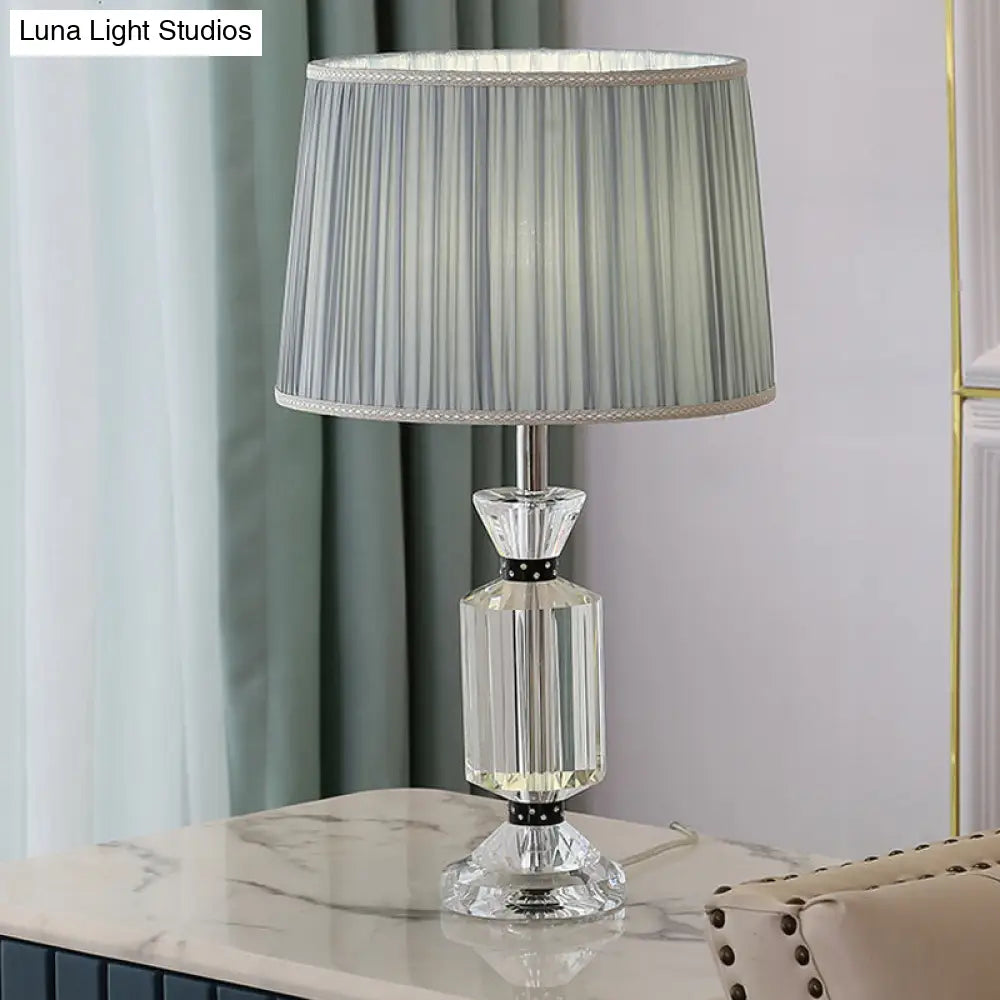 Valeria - Rural Style Fabric Shade Night Table Lamp in White/Blue
