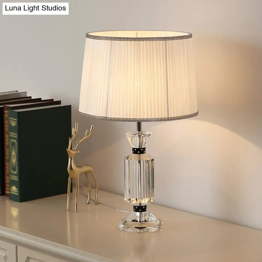 Valeria - Rural Style Fabric Shade Night Table Lamp in White/Blue