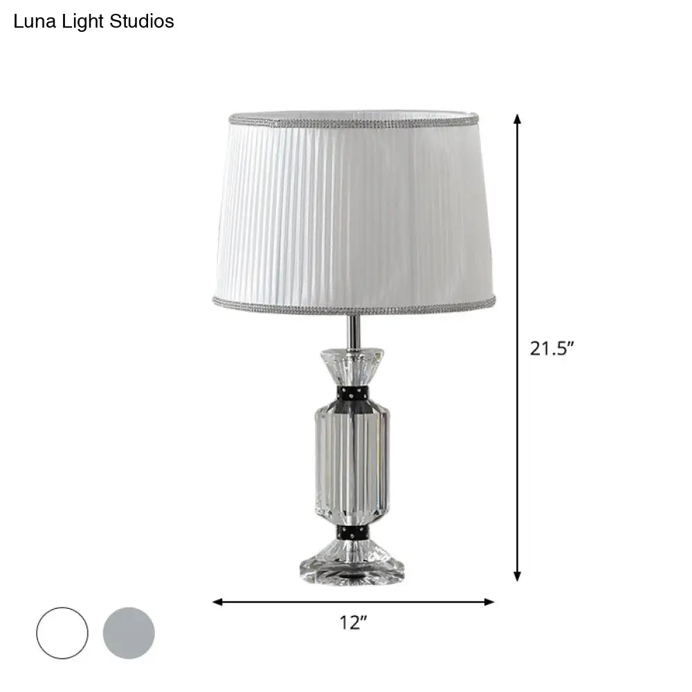Valeria - Rural Style Fabric Shade Night Table Lamp in White/Blue