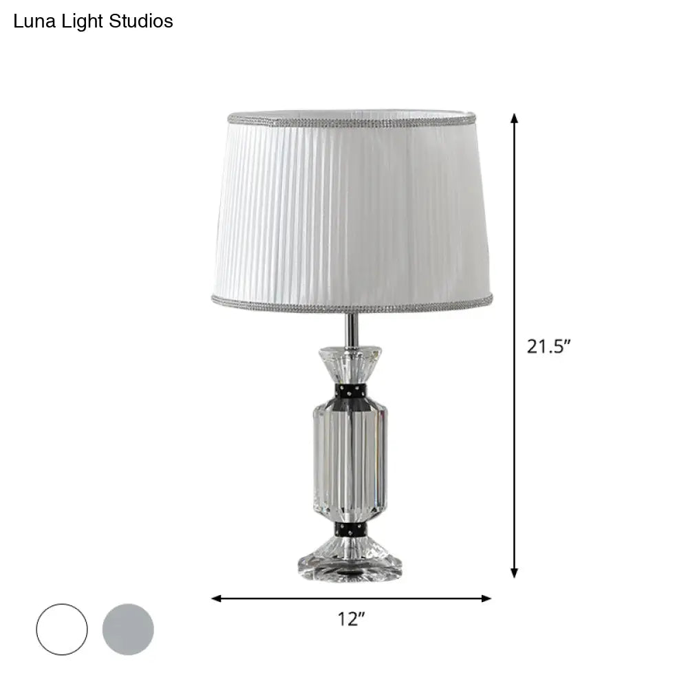 Valeria - Rural Style Fabric Shade Night Table Lamp in White/Blue