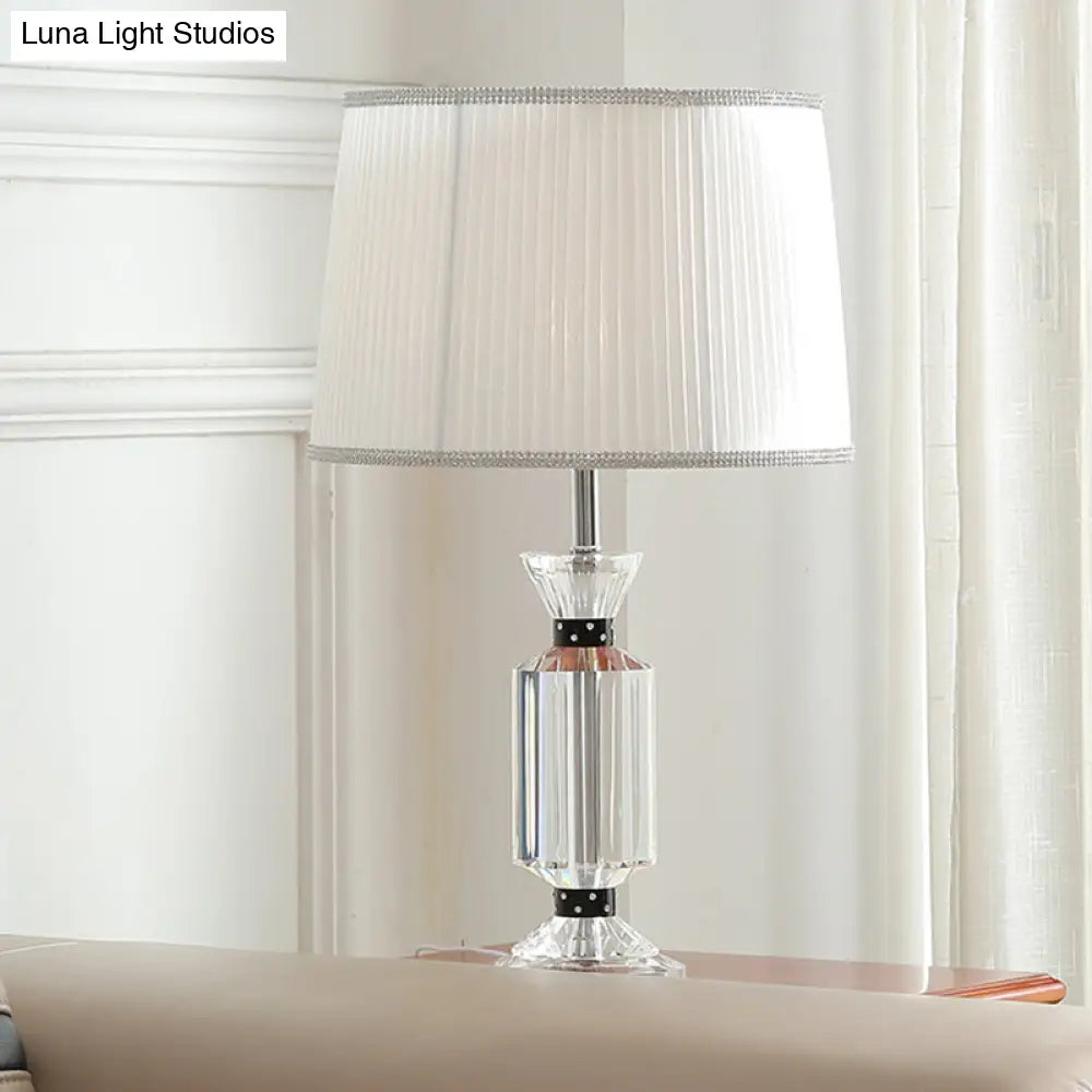 Valeria - Rural Style Fabric Shade Night Table Lamp in White/Blue
