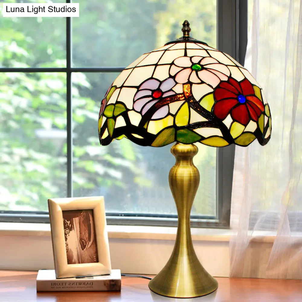Valerie - [Tiffany Tiffany Bowl Night Table Lighting 1-Light Stained Art Glass Desk Lamp in Gold with Blossom Pattern