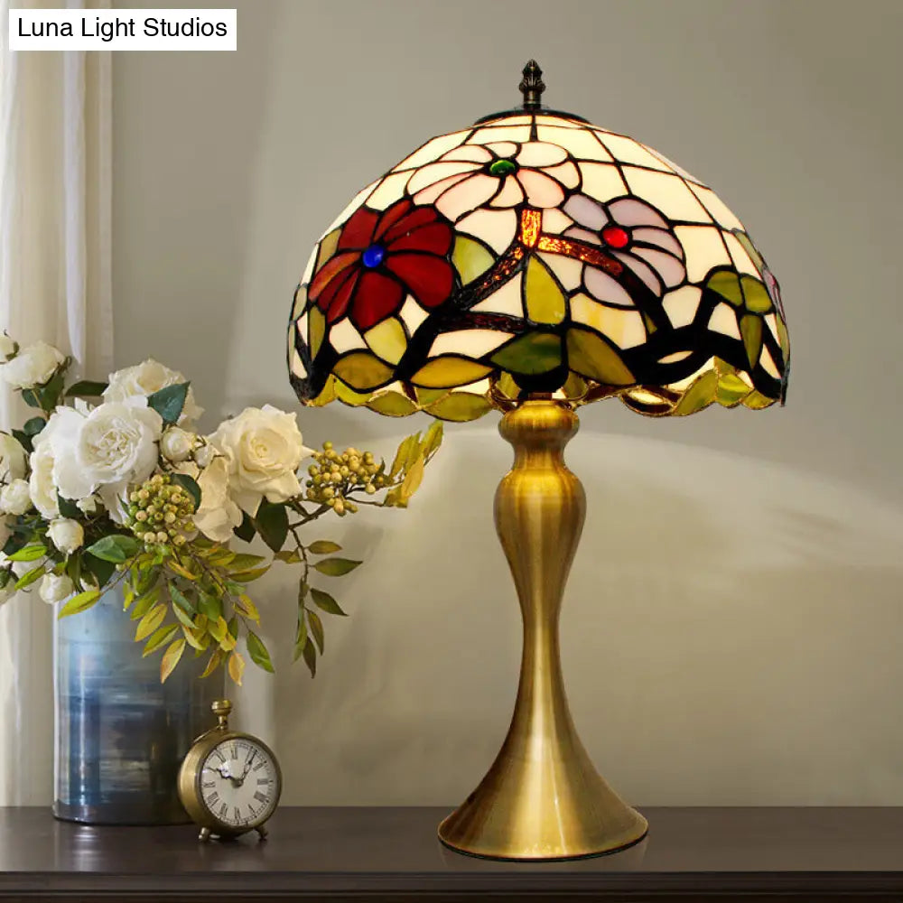 Valerie - [Tiffany Tiffany Bowl Night Table Lighting 1-Light Stained Art Glass Desk Lamp in Gold with Blossom Pattern