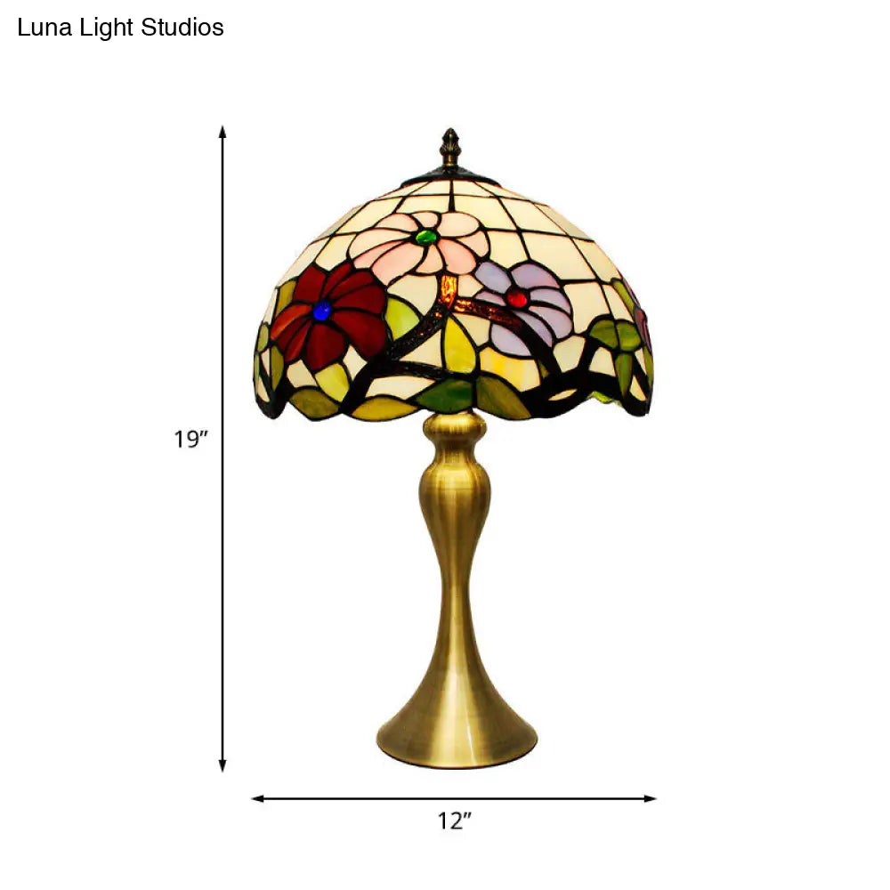 Valerie - [Tiffany Tiffany Bowl Night Table Lighting 1-Light Stained Art Glass Desk Lamp in Gold with Blossom Pattern