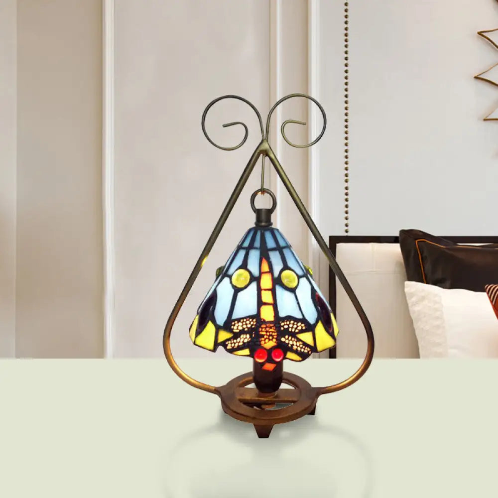Vibrant Multi-Colored Tiffany Glass Desk Lamp for Cafe - Blue/Orange