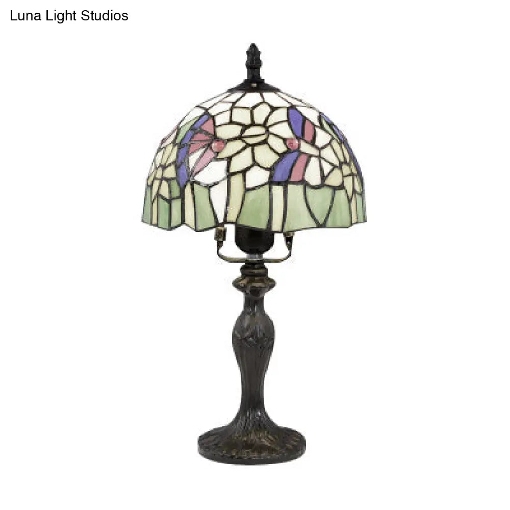 Vibrant Tiffany Rustic Stained Glass Desk Lamp with Floral and Seasonal Patterns - Perfect for Study Room