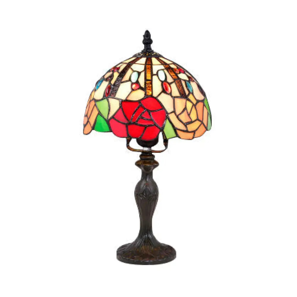 Vibrant Tiffany Rustic Stained Glass Desk Lamp with Floral and Seasonal Patterns - Perfect for Study Room