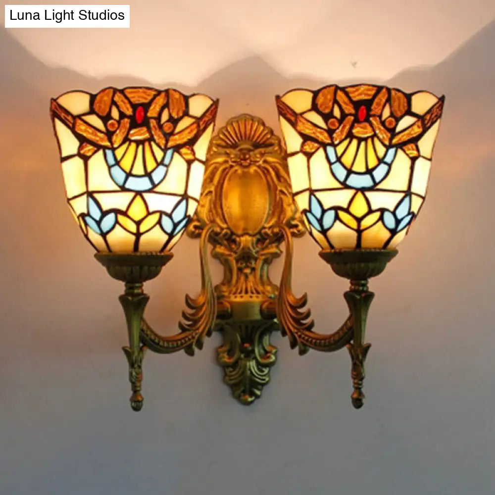 Victorian Bell Stained Glass Wall Sconce Lamp - 2 Heads - Dining Room Lighting