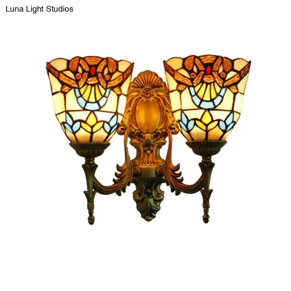 Victorian Bell Stained Glass Wall Sconce Lamp - 2 Heads - Dining Room Lighting