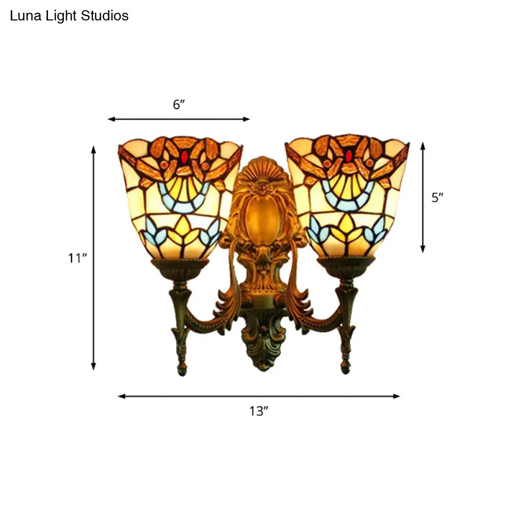Victorian Bell Stained Glass Wall Sconce Lamp - 2 Heads - Dining Room Lighting