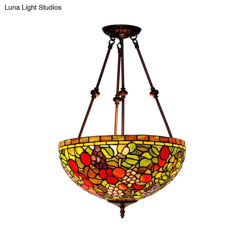 Victorian Bronze Ceiling Light Fixture with Stained Glass Dome Shade - 2-Light Semi Flush for Living Room