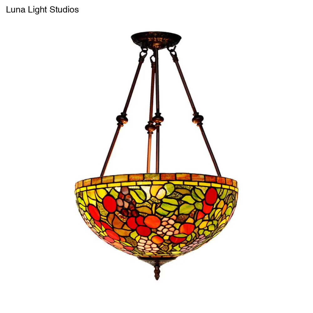 Victorian Bronze Ceiling Light Fixture with Stained Glass Dome Shade - 2-Light Semi Flush for Living Room