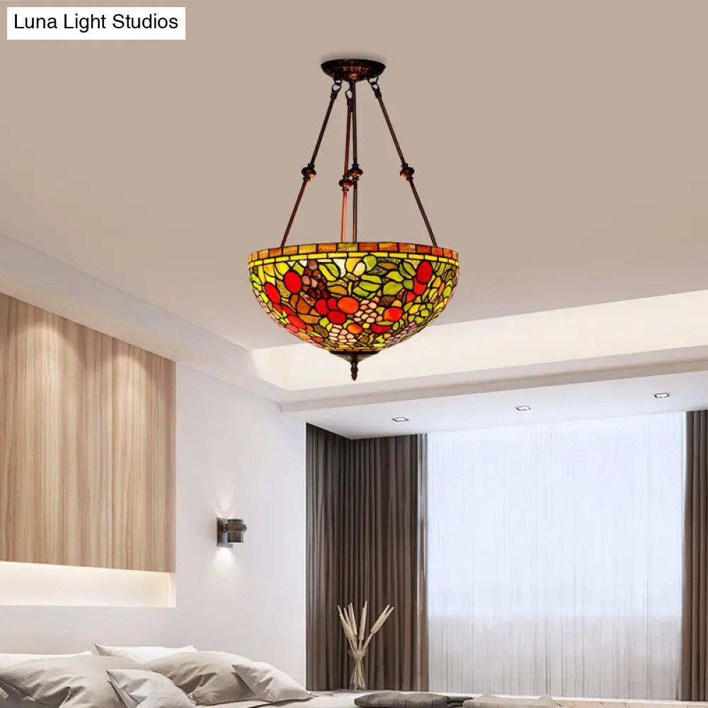Victorian Bronze Ceiling Light Fixture with Stained Glass Dome Shade - 2-Light Semi Flush for Living Room