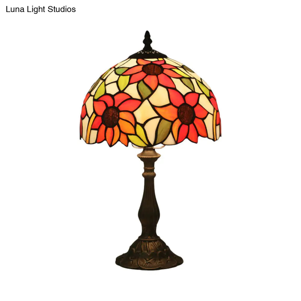 Victorian Bronze Sunflower Pattern Night Light with Glass Shade - Bedside Lighting