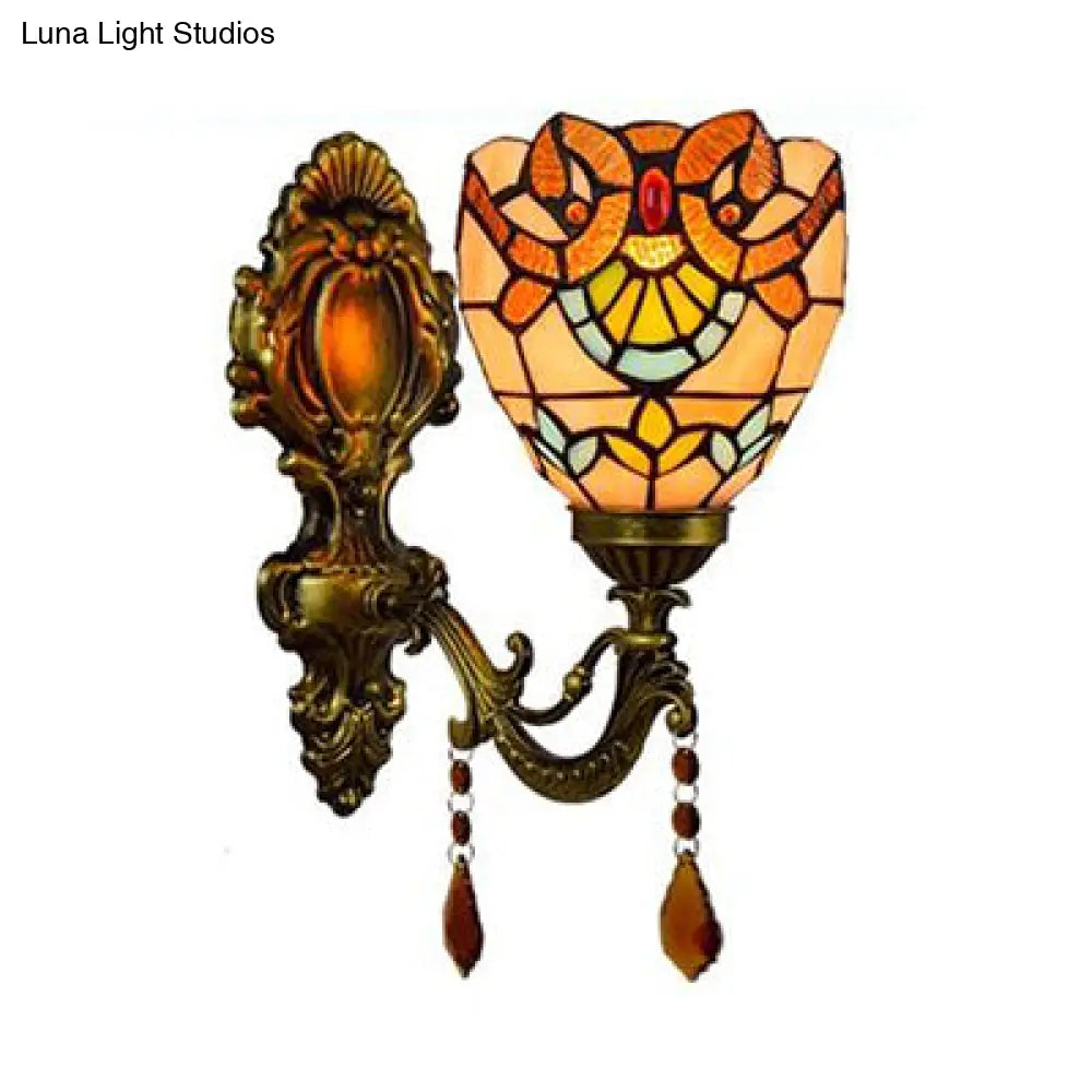 Victorian Crystal Stained Glass Bowl Wall Lighting - 1 Light Wall Mount