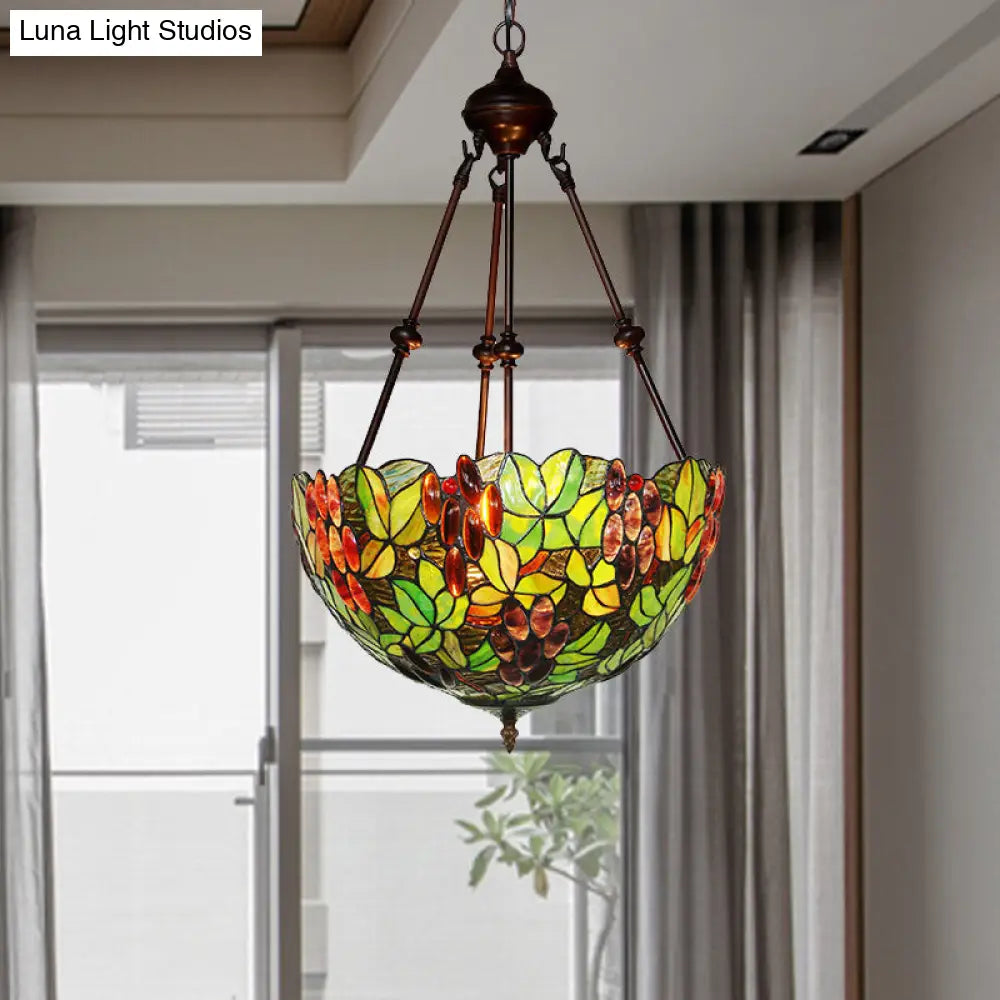 Victorian Green Ceiling Pendant Chandelier with Stained Glass Shade - 2/3 Lights