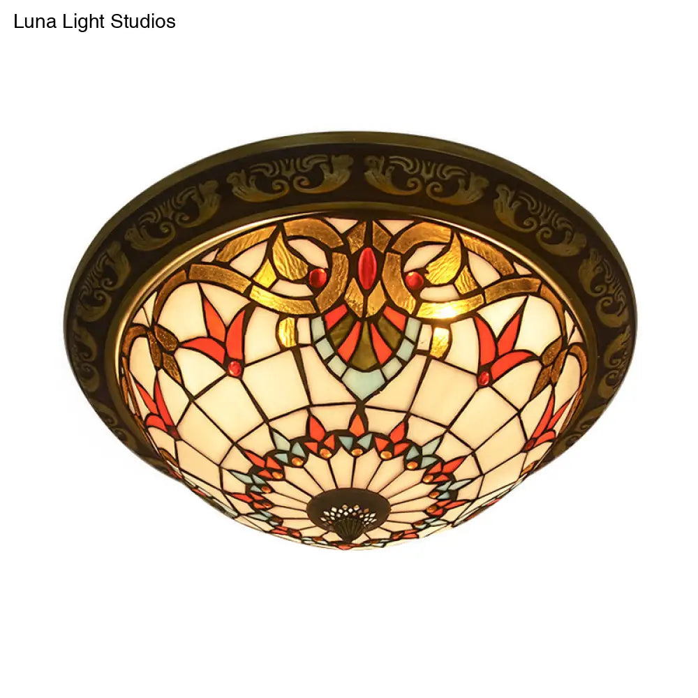 DecorBites™ DecorBites™ Victorian Stained Glass Half Globe Ceiling Light for Bedroom - Beige, 16"/19.5", 4 Lights, Flush Mount Fixture