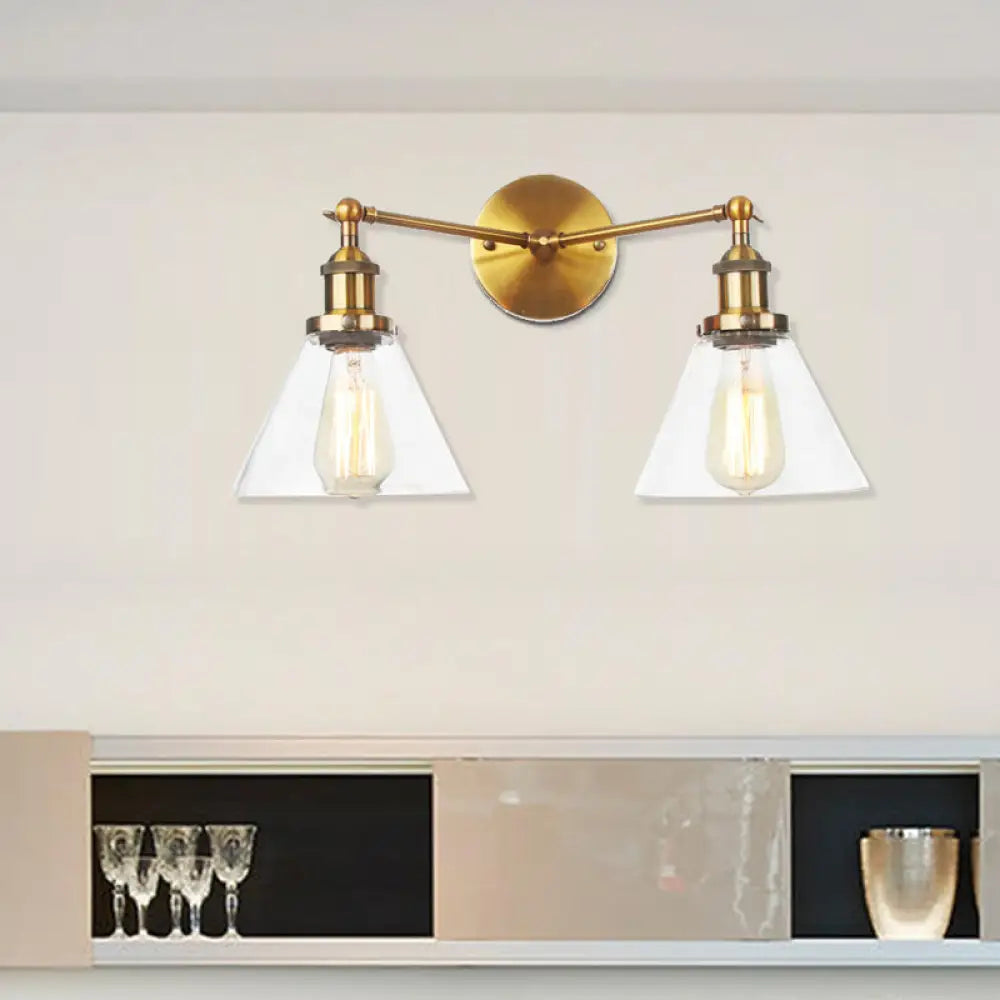 Vintage 2-Light Clear Glass Wall Sconce in Black/Brass/Bronze- Perfect for Living Rooms