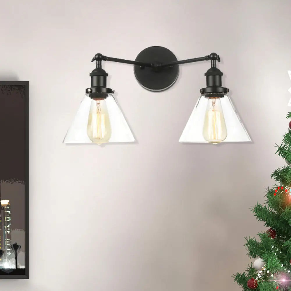 Vintage 2-Light Clear Glass Wall Sconce in Black/Brass/Bronze- Perfect for Living Rooms