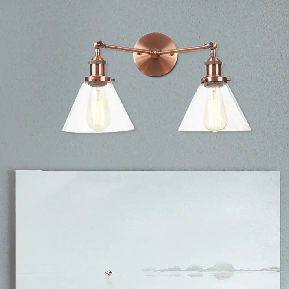 Vintage 2-Light Clear Glass Wall Sconce in Black/Brass/Bronze- Perfect for Living Rooms