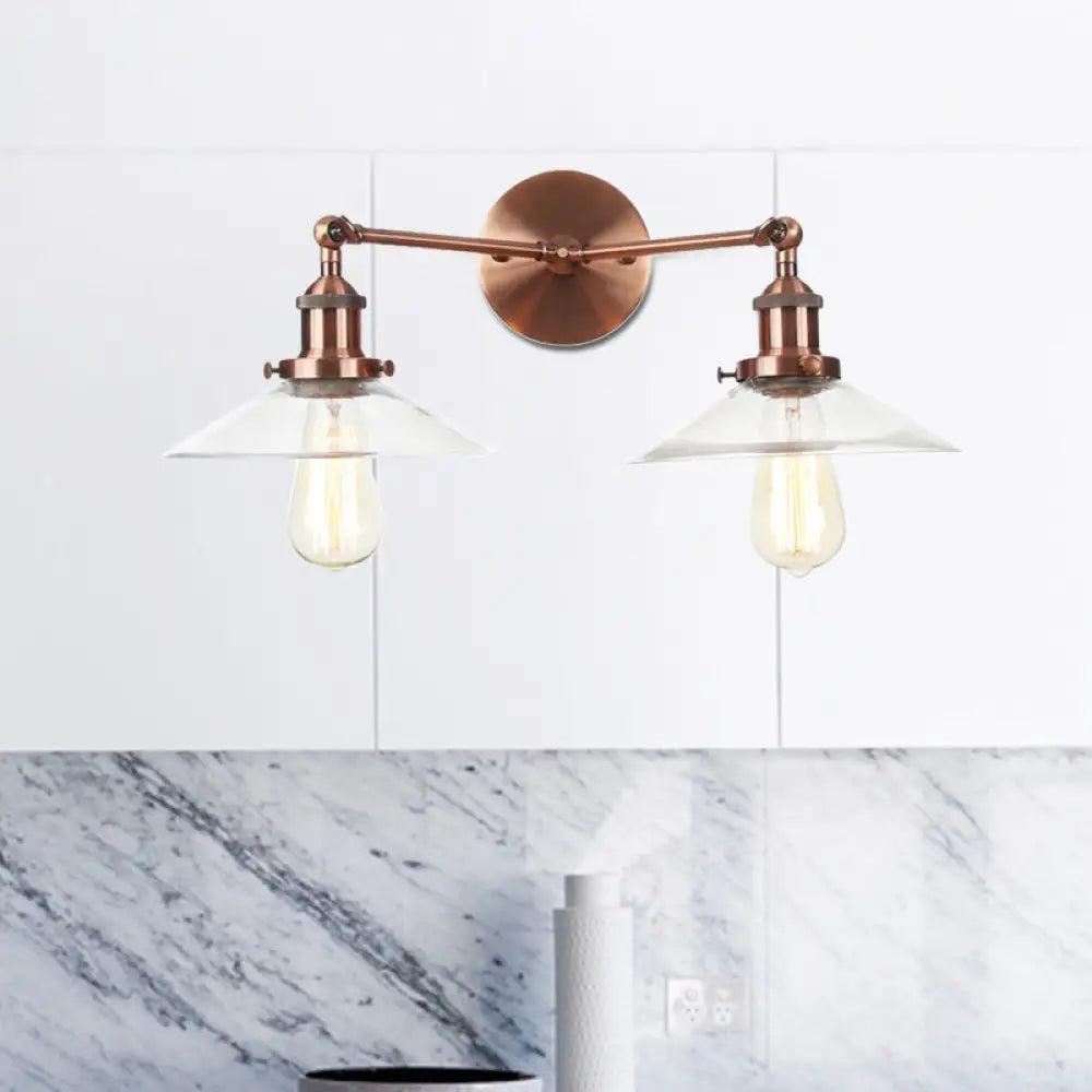 Vintage 2-Light Wall Sconce with Clear Glass Shade for Living Room