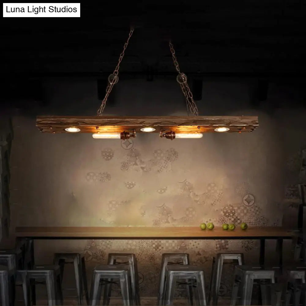 Vintage 2-Light Wood Pendant Light for Restaurant Ceilings: Rectangle Island Lighting