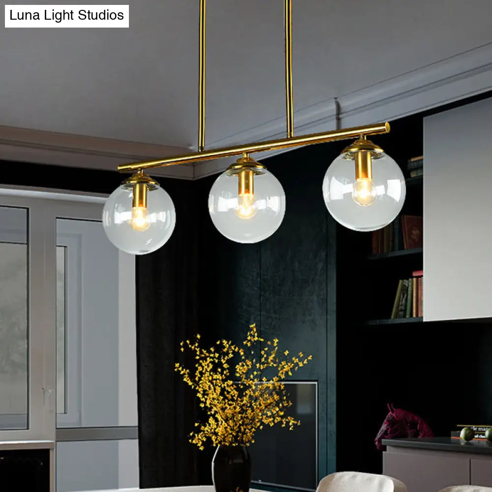 Vintage 3-Bulb Glass Pendant Lamp in Sphere Clear/Amber with Gold Hanging Fixture for Island Lighting