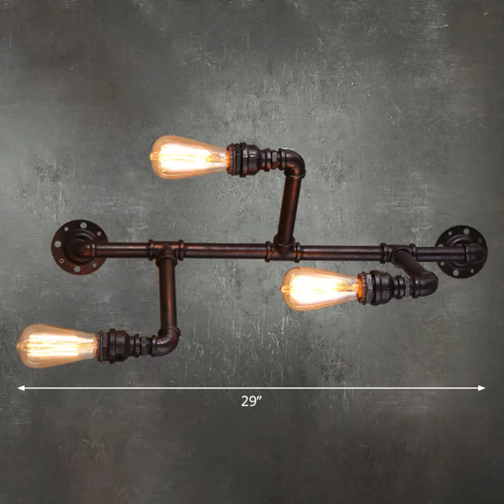 Vintage 3-Head Iron Wall Mount Light in Black for Corridor