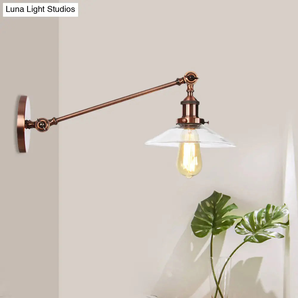 Vintage Black/Brass/Bronze Cone Glass Sconce Light - 8"/12" Arm