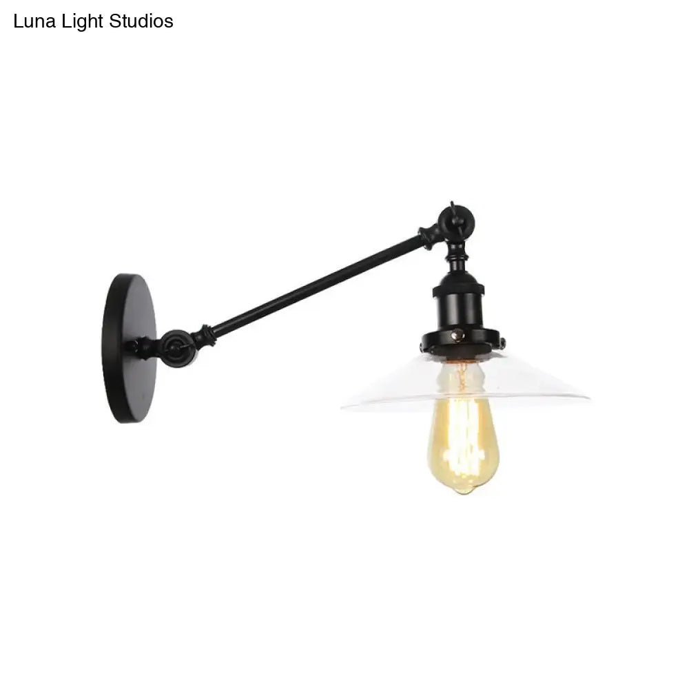 Vintage Black/Brass/Bronze Cone Glass Sconce Light - 8"/12" Arm