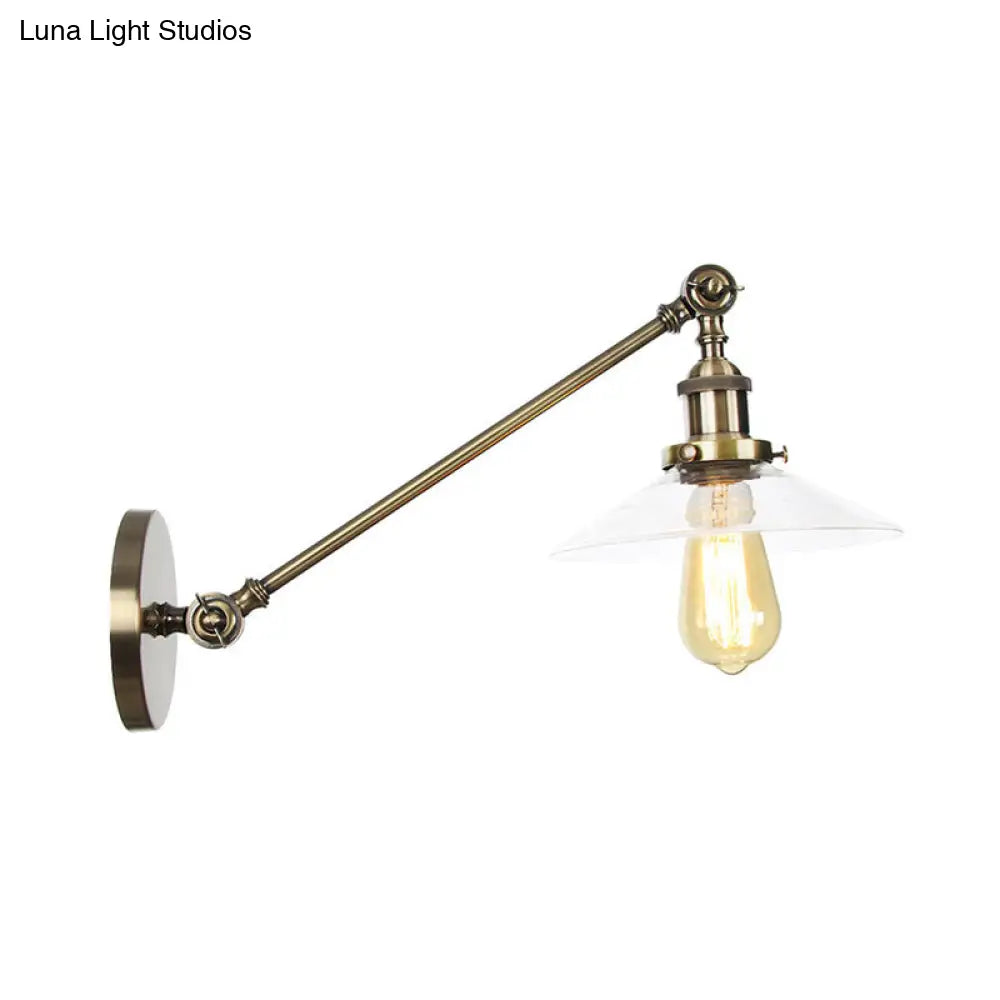 Vintage Black/Brass/Bronze Cone Glass Sconce Light - 8"/12" Arm
