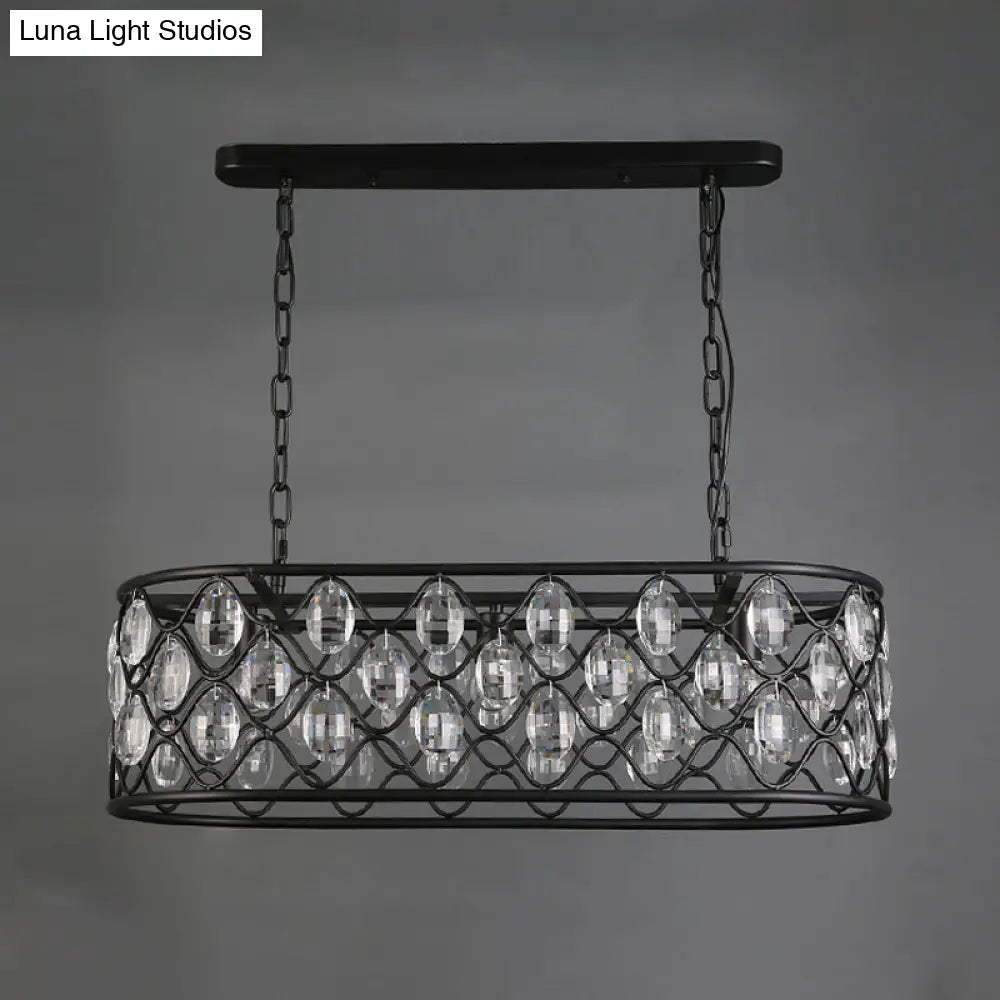 Vintage Black Crystal Drip Oval Hanging Light - 3 Heads Island Light for Dining Room
