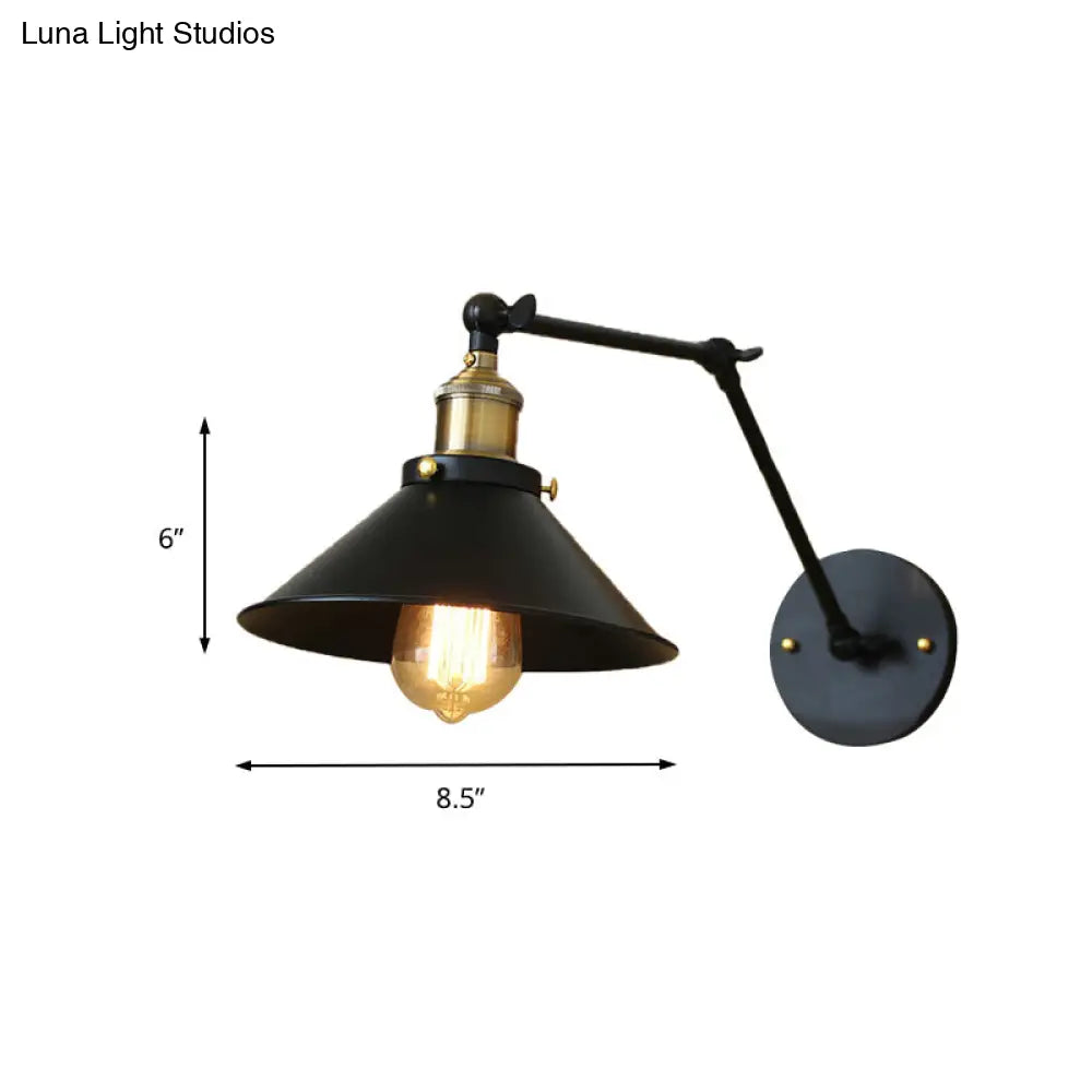 Vintage Black Finish Conic Sconce Light Fixture with Adjustable Metallic Arm - Ideal Wall Lighting for Dining Table
