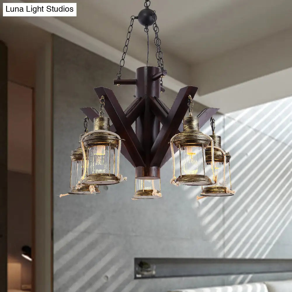 Vintage Black Glass Chandelier - 5 Lights Ceiling Fixture for Living Room