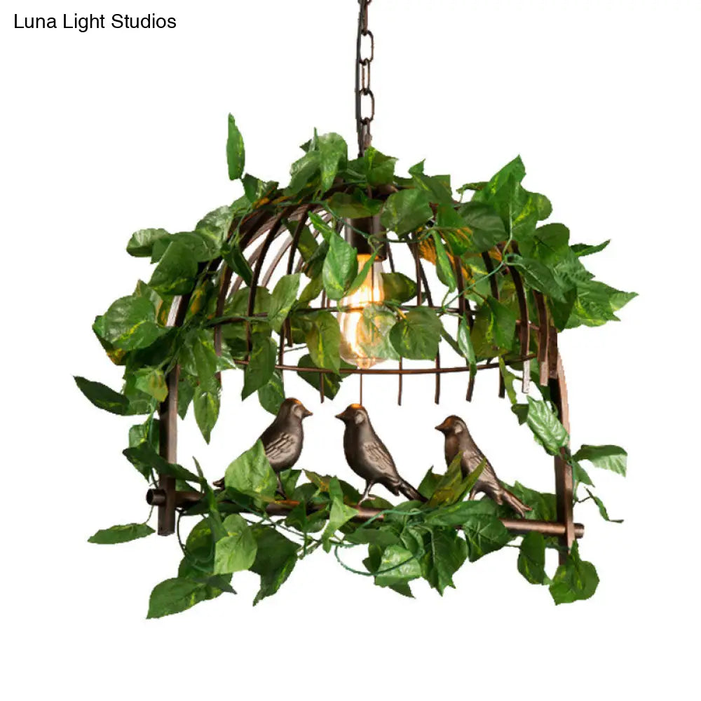 Vintage Black Metal Birdcage Pendant Light with LED Plant Hanging Lamp for Restaurants