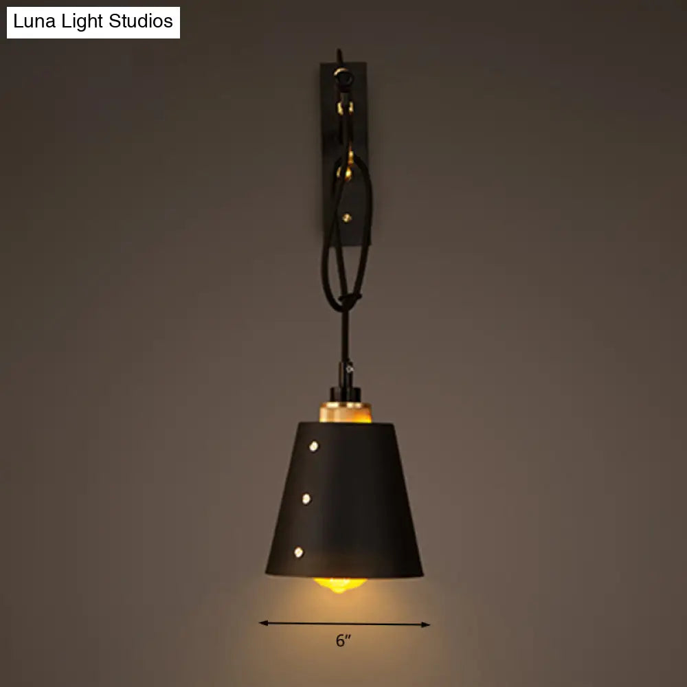 Vintage Black Metal Cone Wall Lamp - Stylish Sconce Light Fixture for Dining Room