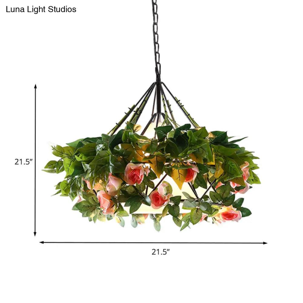 Vintage Black Metal Diamond Pendant Light - LED Flower Hanging Lamp for Restaurants - Multiple Width Options