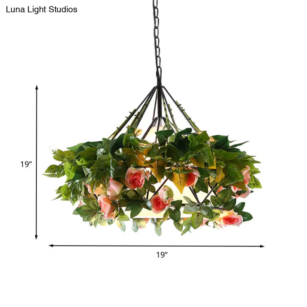 Vintage Black Metal Diamond Pendant Light - LED Flower Hanging Lamp for Restaurants - Multiple Width Options
