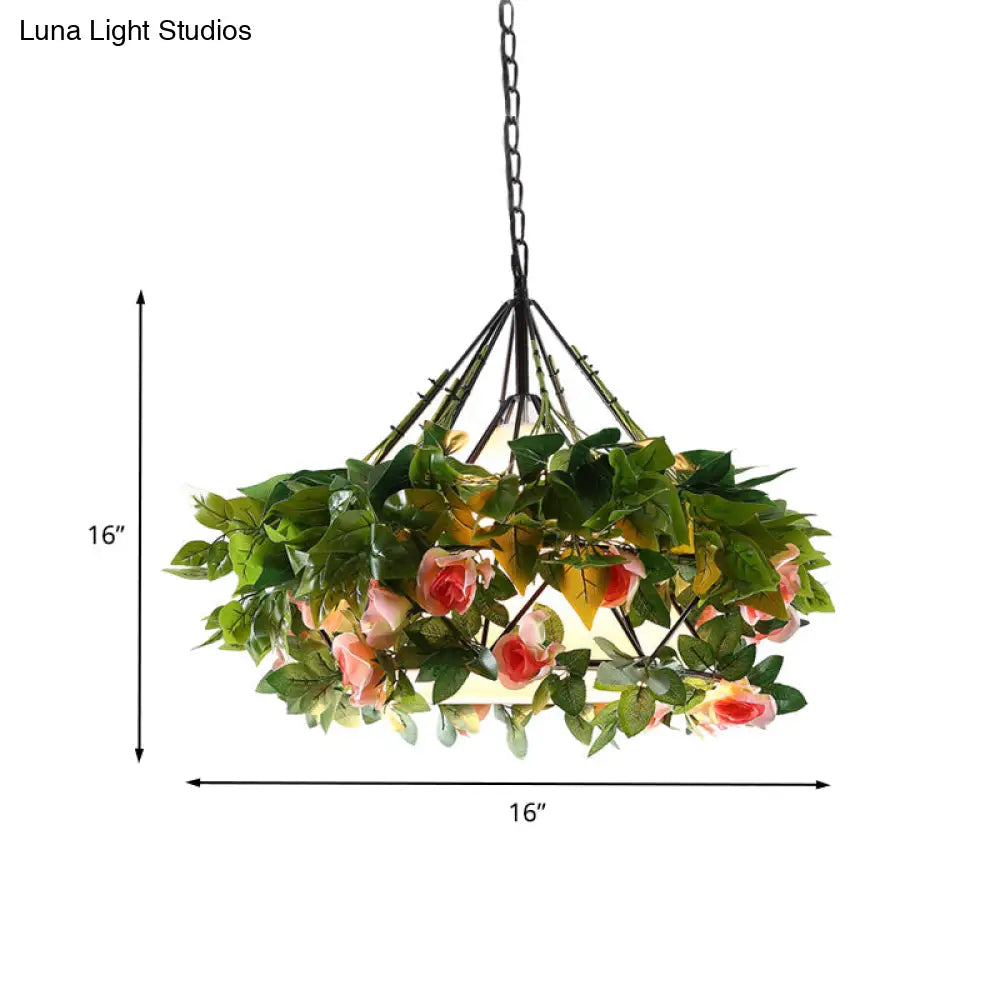 Vintage Black Metal Diamond Pendant Light - LED Flower Hanging Lamp for Restaurants - Multiple Width Options