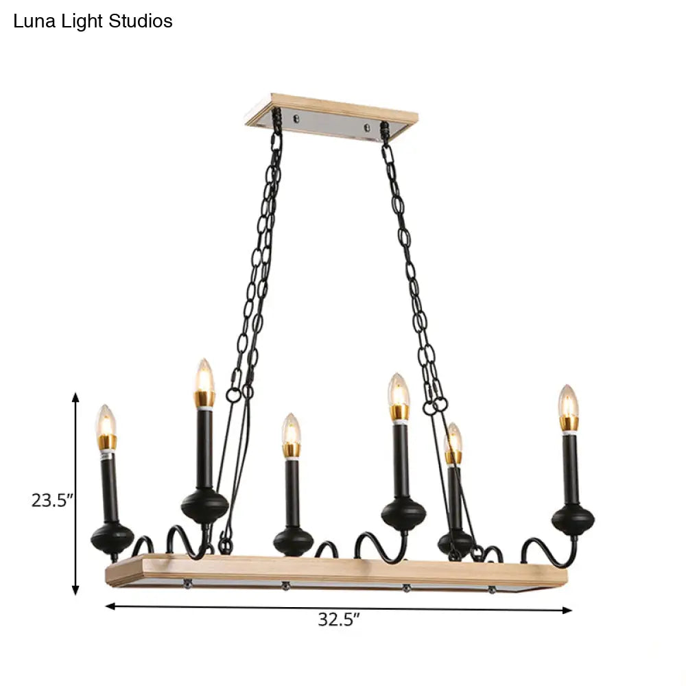 Vintage Black Metal Pendant Lighting - 6 Lights Candle Style Island Light for Dining Room