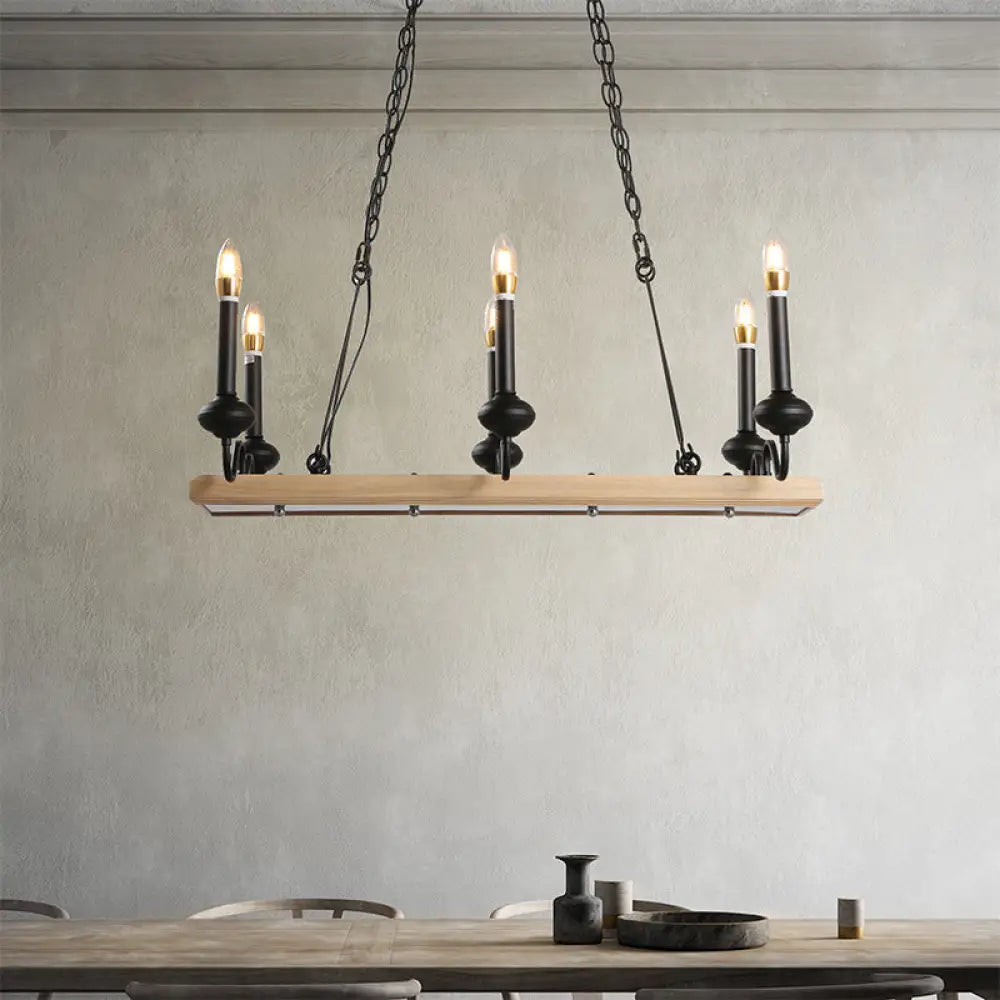 Vintage Black Metal Pendant Lighting - 6 Lights Candle Style Island Light for Dining Room