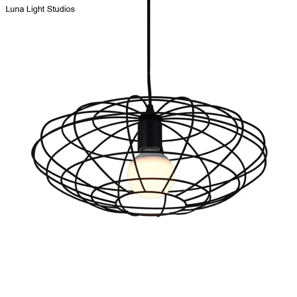 Vintage Black Metal Pendant Lighting - Oval Cage Ceiling Fixture for Living Room
