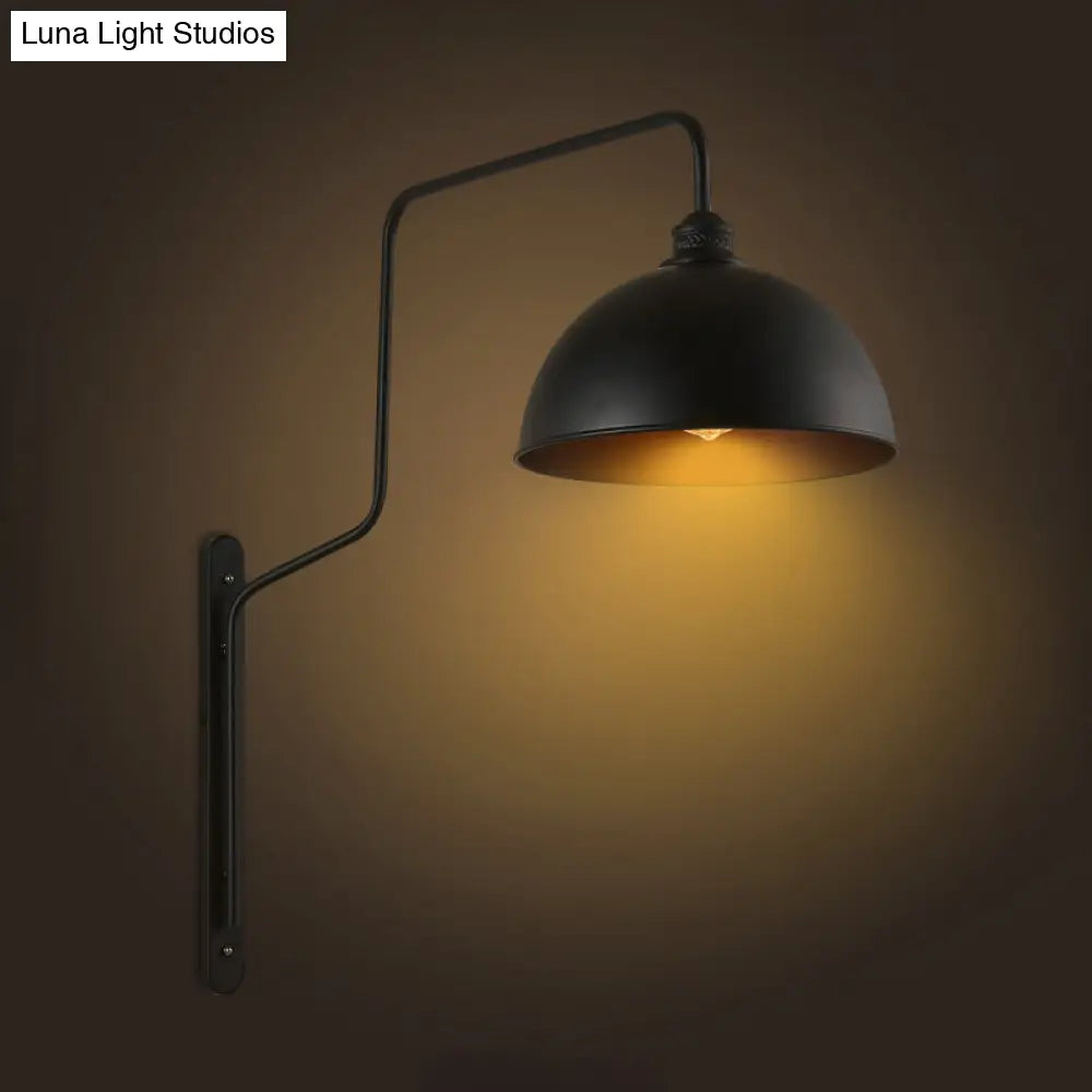 Vintage Black Metal Sconce Wall Light with Curved Arm for Restaurants - 1 Head Bowl Shape"