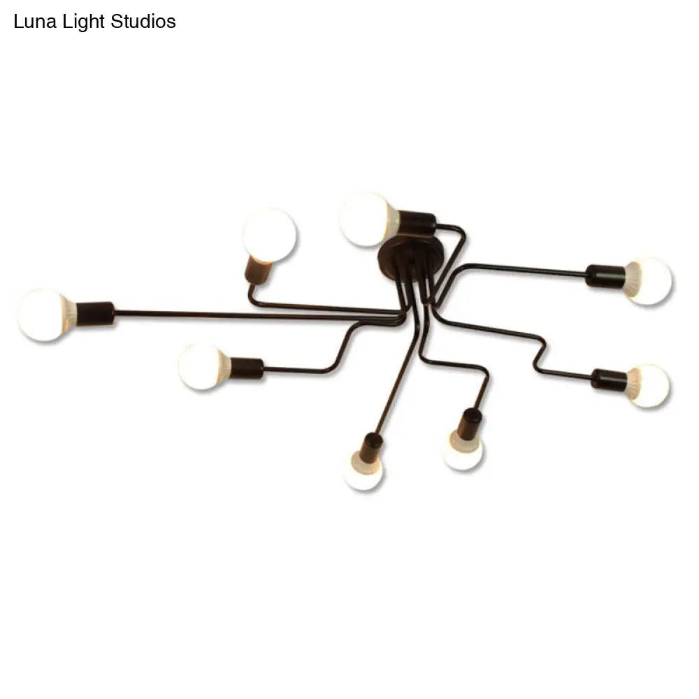 Vintage Black Spider Flush Mount Ceiling Light for Living Room - Metal Semi Flush Light