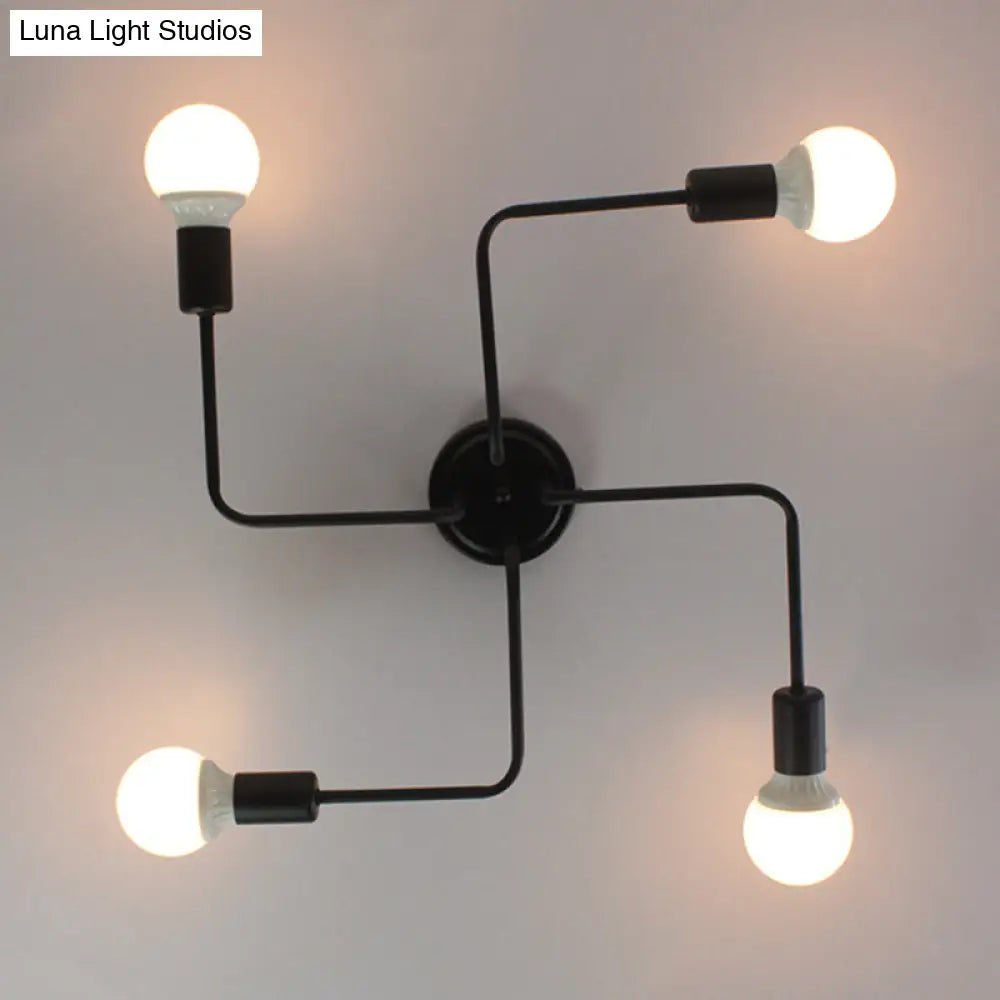 Vintage Black Spider Flush Mount Ceiling Light for Living Room - Metal Semi Flush Light