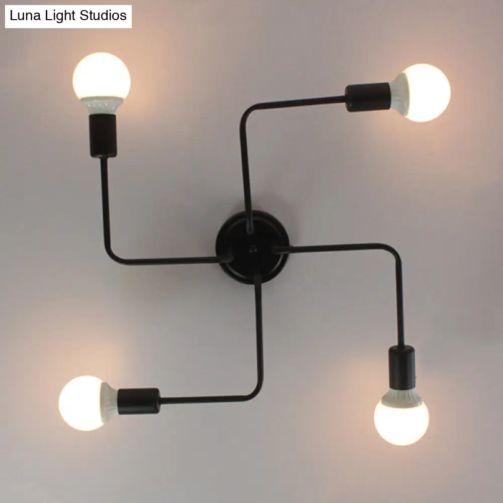 Vintage Black Spider Flush Mount Ceiling Light for Living Room - Metal Semi Flush Light