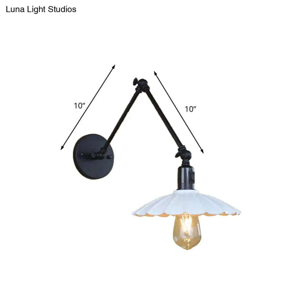 Vintage Black/White Scalloped Wall Sconce with Swing Arm - Stylish Metal Design for Living Room Lighting